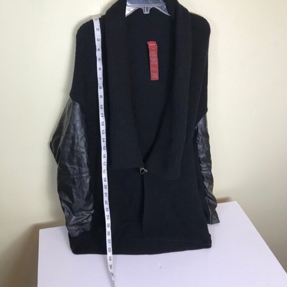 Olsen Open Cotton Leather Faux Cardigan Jacket Sweater Buckle Knit Ribbed Knit L - Picture 9 of 13